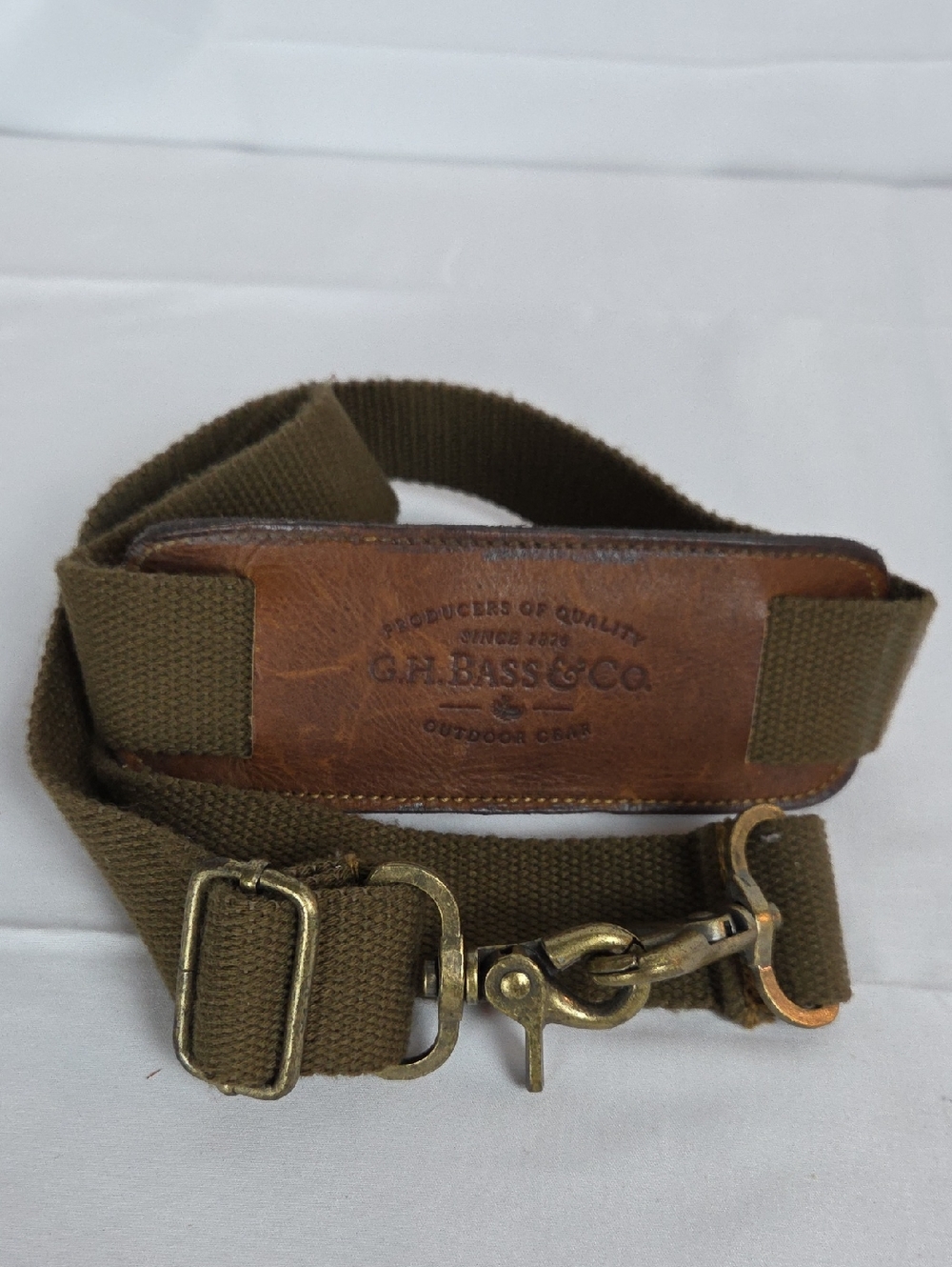 G.H. Bass & Co. Olive Canvas and Leather Men’s Shoulder Strap 21" New!